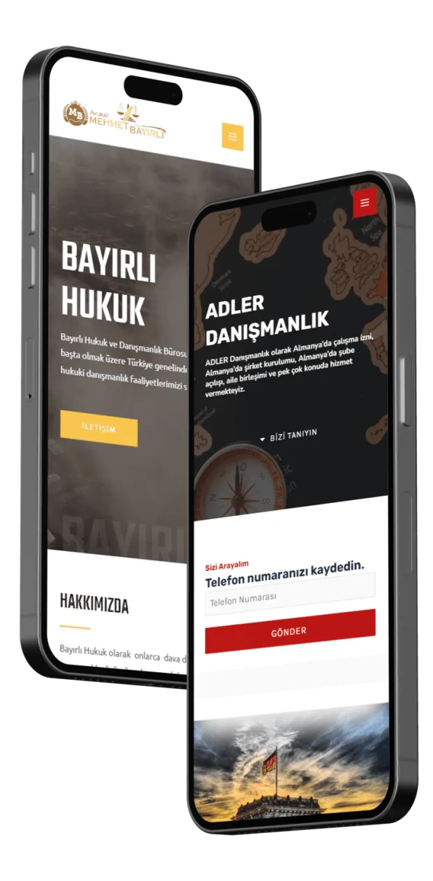 Avukat web sitesinin telefonda görünümü — 8 Yazılım referansı